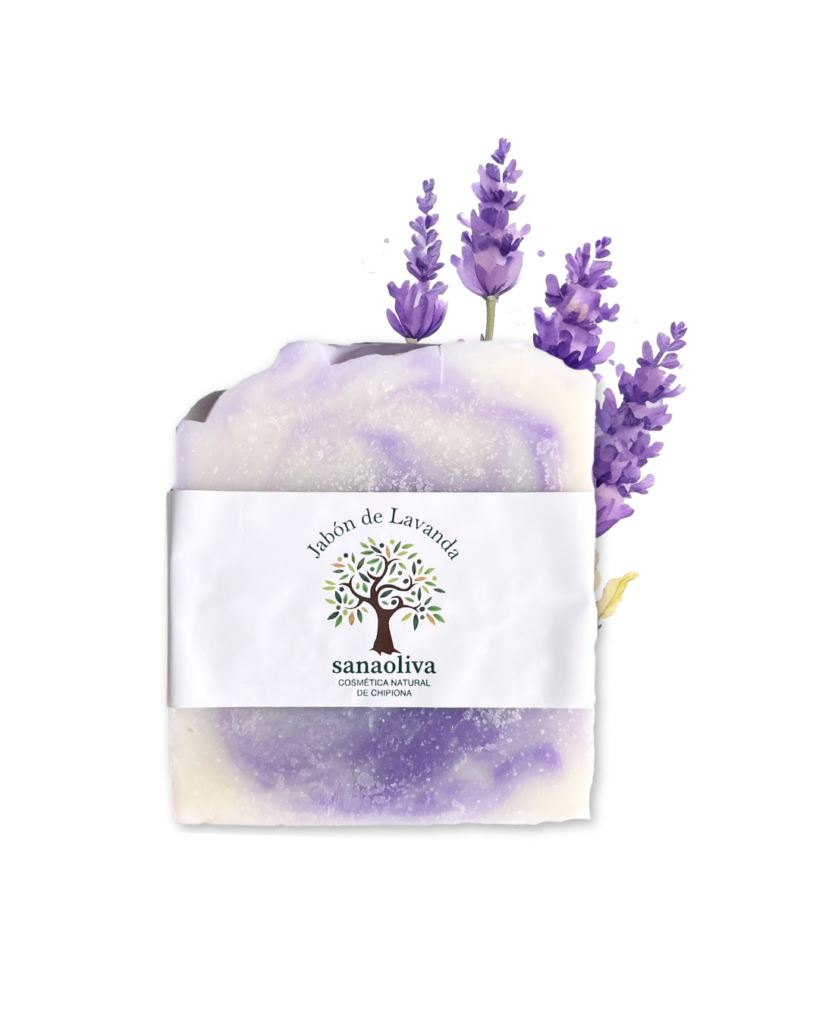 jabón artesanal de lavanda, ideal para bebés o personas con una piel muy delicada