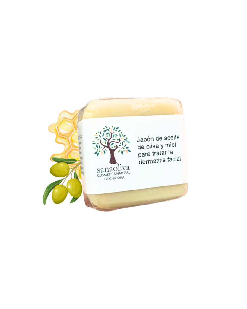 jabón artesanal para dermatitis con ingredientes naturales, miel y aceite de oliva